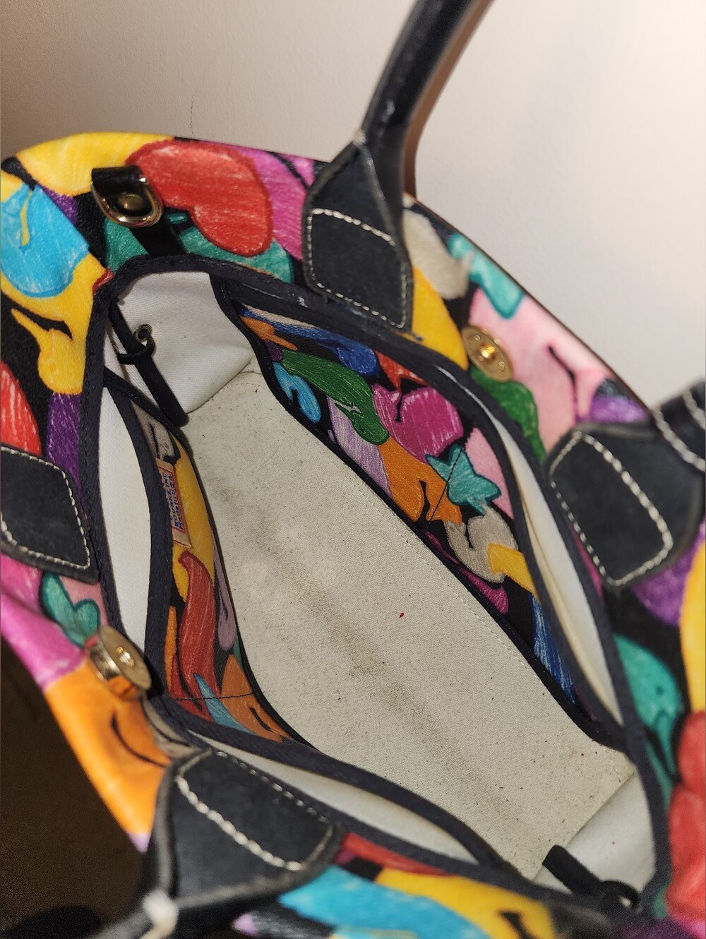 Dooney And Bourke Wonder Duck Multicolor Vintage Satchel Purse Rainbow Leather - Picture 6 of 13